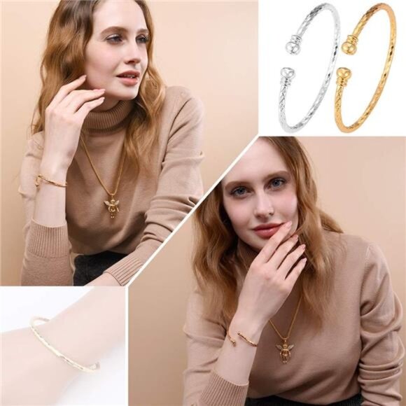 Unisex Simple Cuff Bracelet 18K Real Gold Platinum Plated Fine Bracelets Bangle - Picture 2 of 7